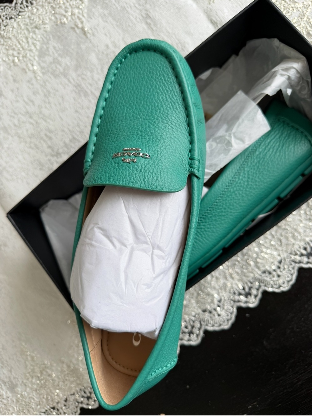 Coach Teal Pebbled Leather Driving Loafers